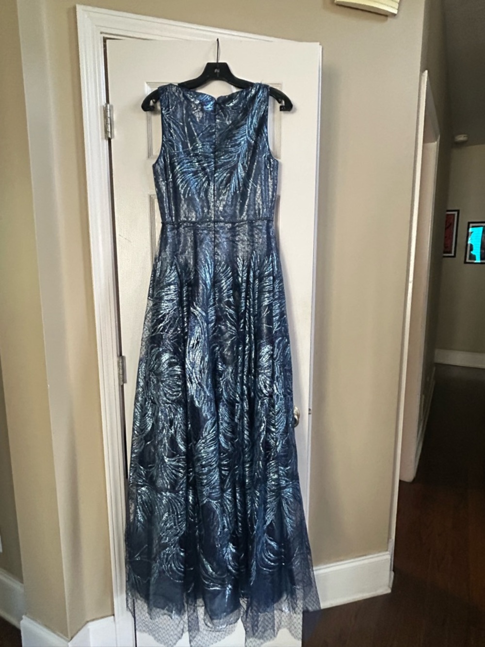 NWT: Rene Ruiz Collection | V-Neck Sequin Navy A-Line Evening Formal Dress - Picture 2 of 6